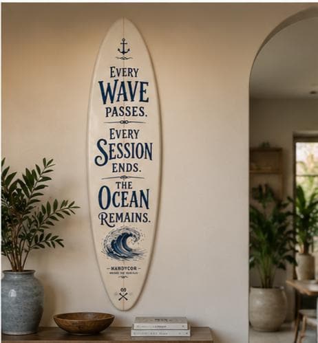 Handcrafted Surfboard Wall Decor – Coastal Beach House Art – Ocean Quote Sign