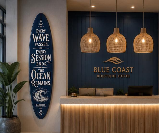 Handcrafted Surfboard Wall Decor – Coastal Beach House Art – Ocean Quote Sign
