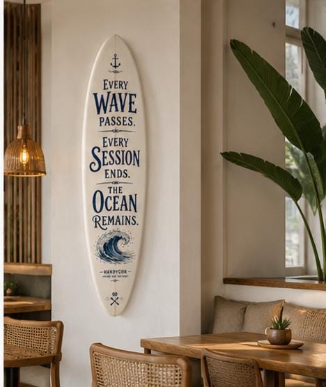 Handcrafted Surfboard Wall Decor – Coastal Beach House Art – Ocean Quote Sign