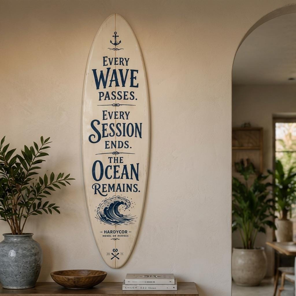Handcrafted Surfboard Wall Decor – Coastal Beach House Art – Ocean Quote Sign