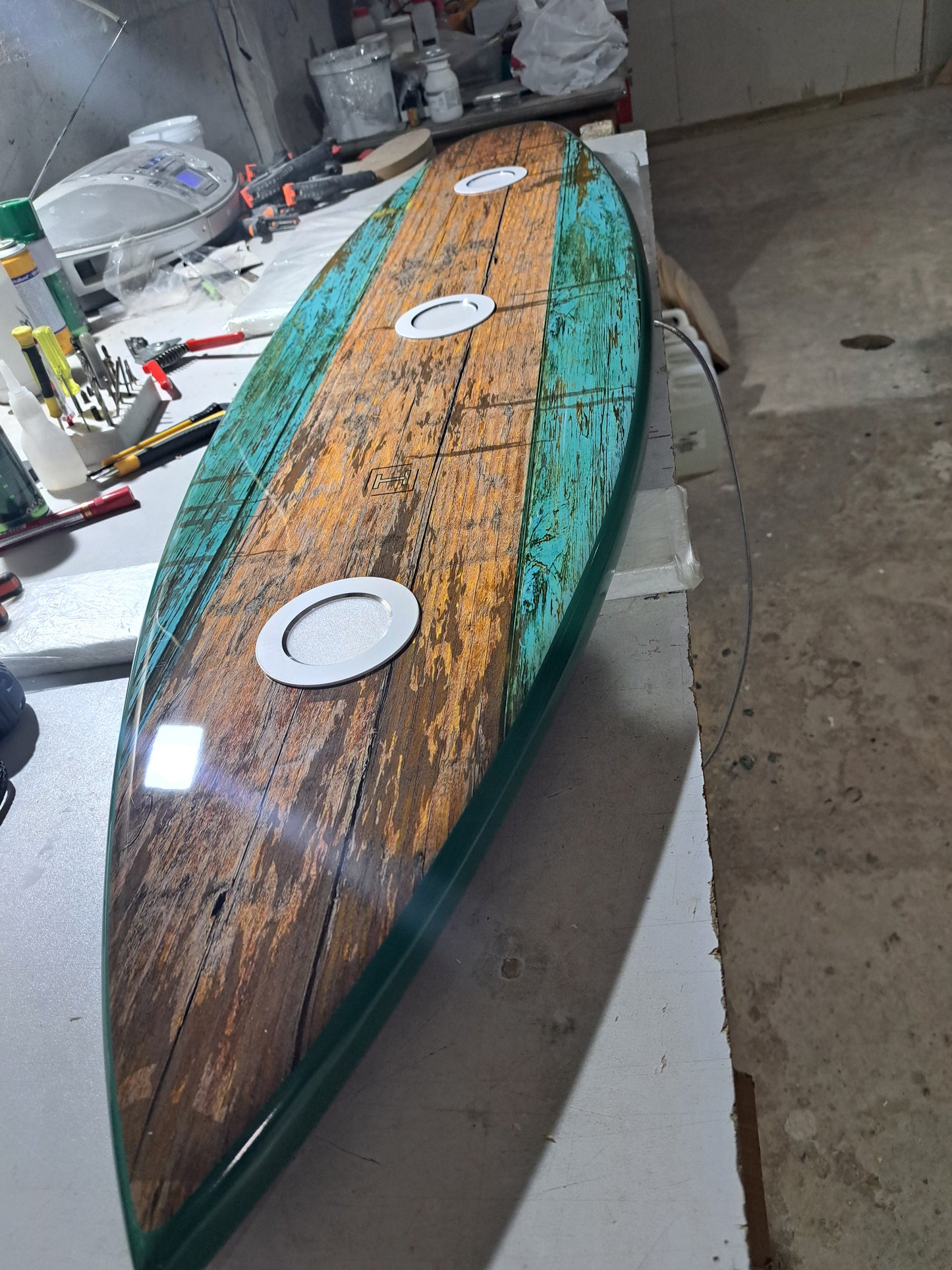 Surfboard Shaped Ceiling Chandelier, Green vintage - Pool Billiard Table Light