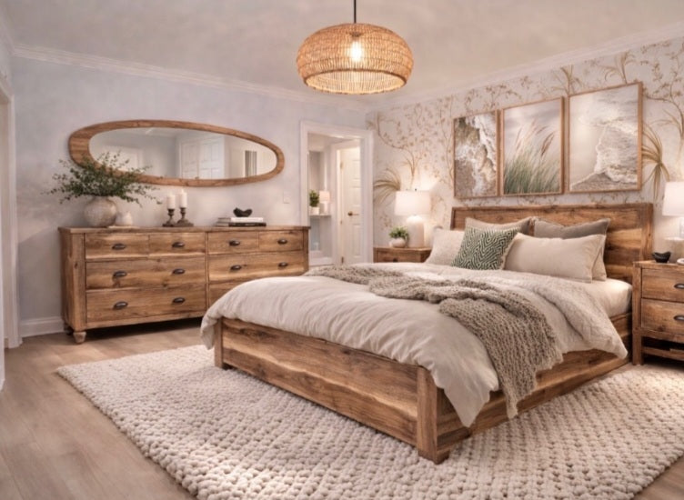 Full Body Oval Mirror in Blue Frame with White-Brown Stripes as Surfing Inspired Decor