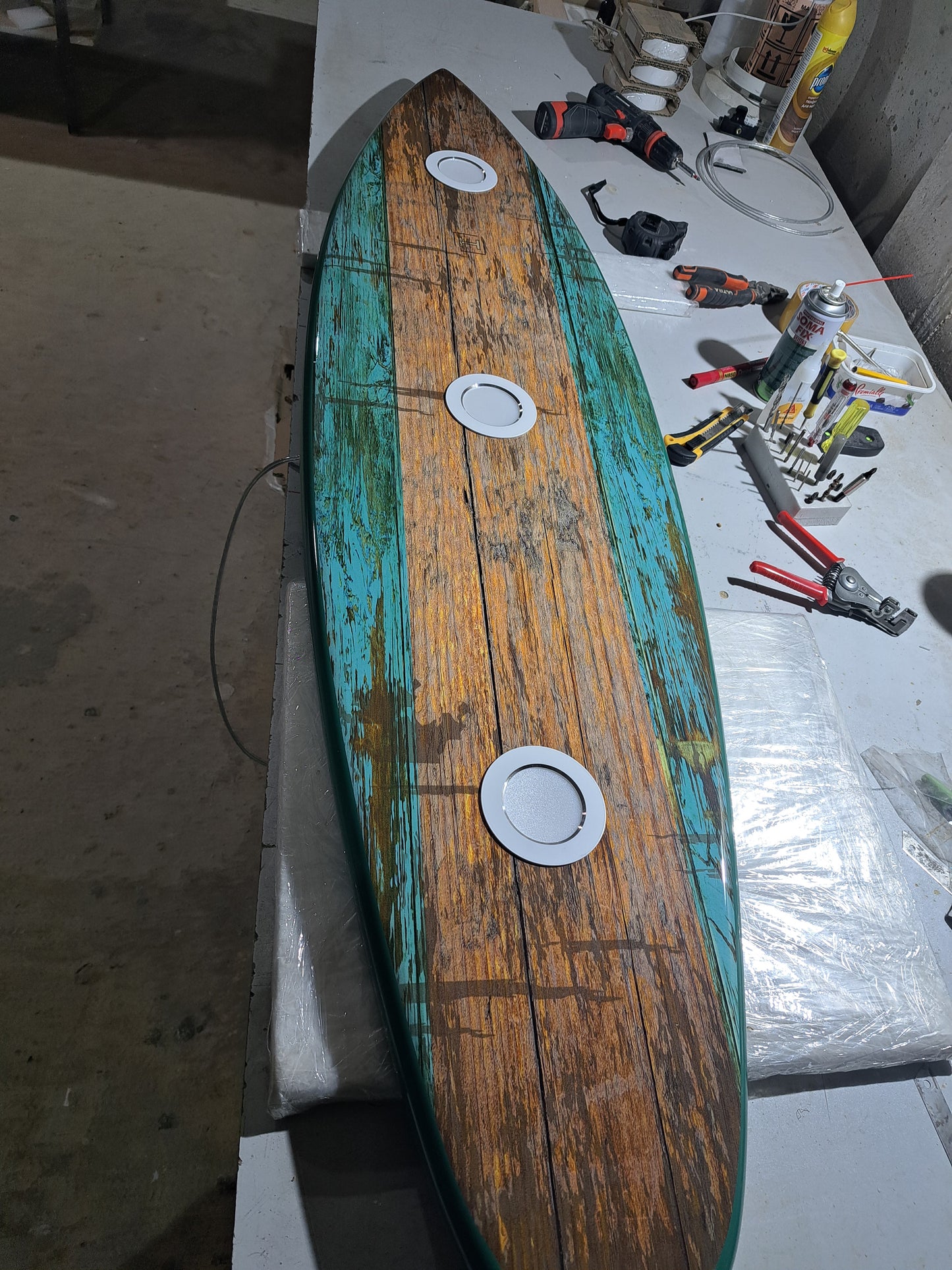 Surfboard Shaped Ceiling Chandelier, Green vintage - Pool Billiard Table Light