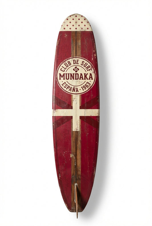 Vintage Surf Decor – Club de Surf Mundaka · Ikurriña Board, País Vasco, Spain (WSH Series)