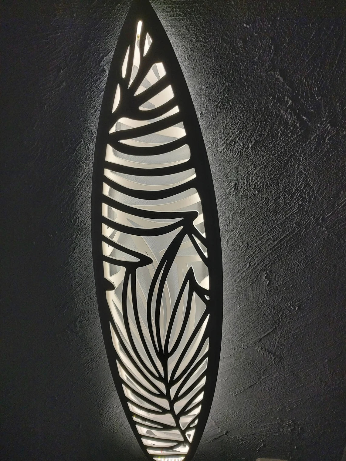 Surfboard Inspired Wall LED Light: White Wooden Lighting Fixture with Botanical Pattern for Accent Home Decor