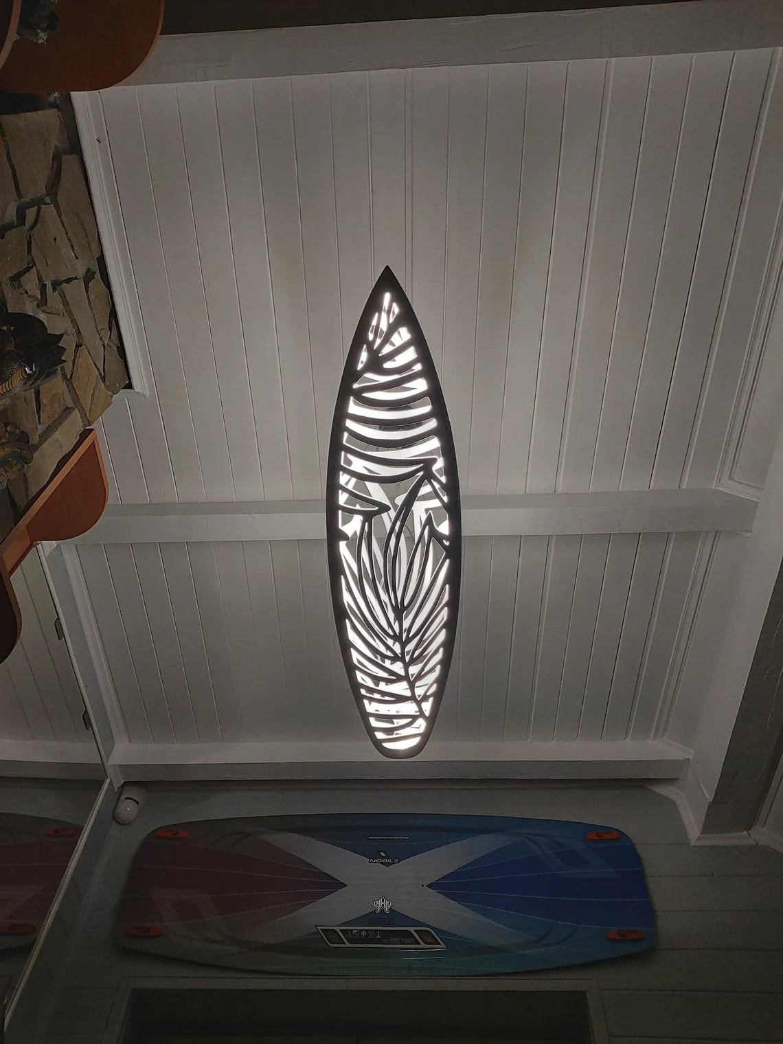 Surfboard LED Lamp with Leaves: Shaped Ceiling Chandelier