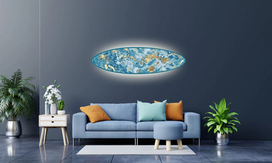 Surfing Inspired Wall LED Lighting in Japanese Style with Koi Fish Zen Print