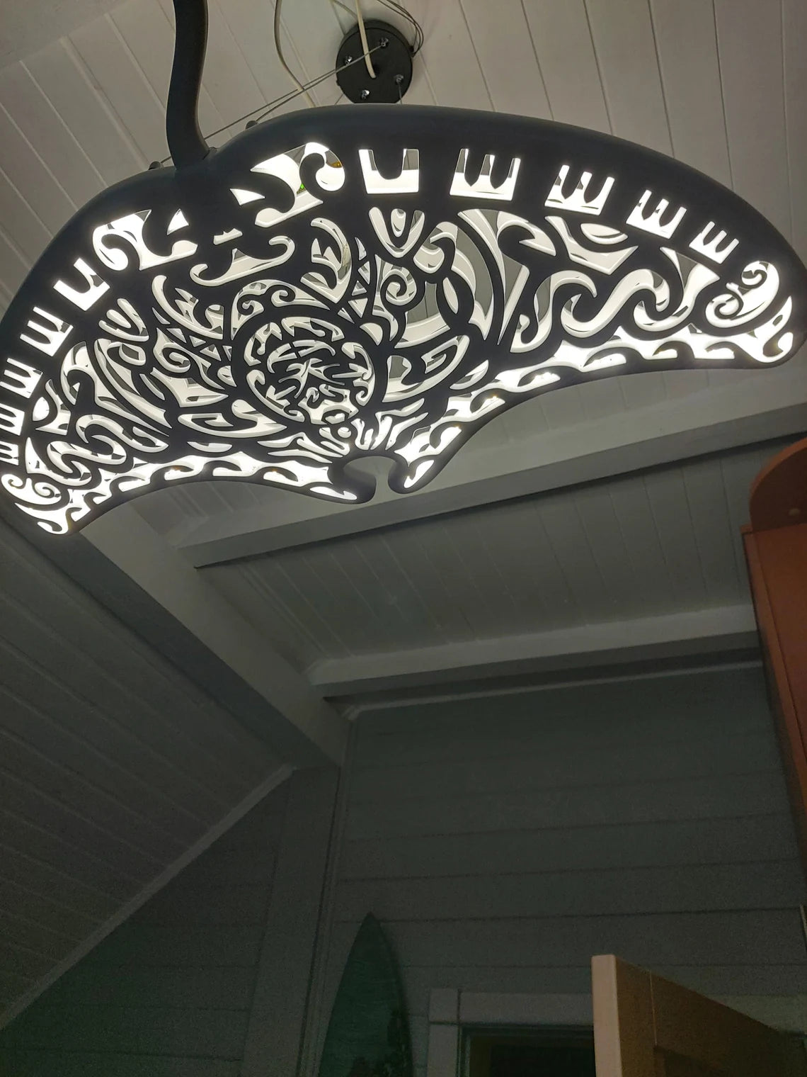 Handcrafted Unique Wooden Manta Ray Ceiling Chandelier: LED Wall Lamp in Surf Style