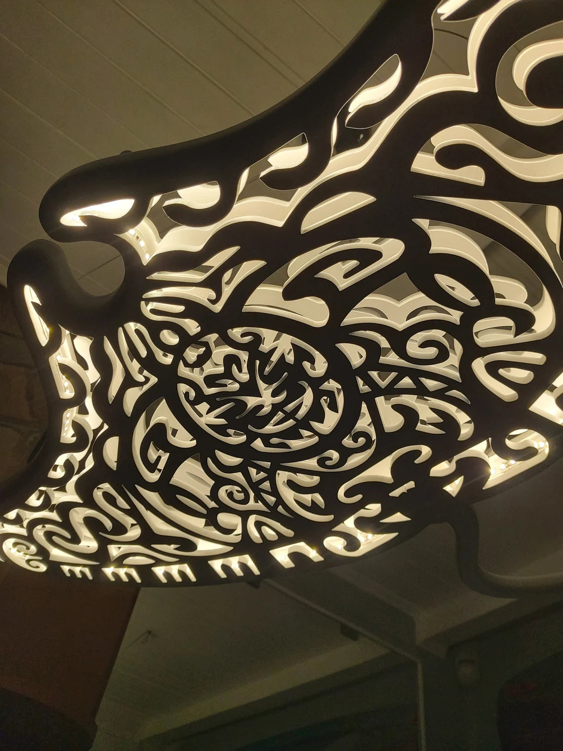 Handcrafted Unique Wooden Manta Ray Ceiling Chandelier: LED Wall Lamp in Surf Style