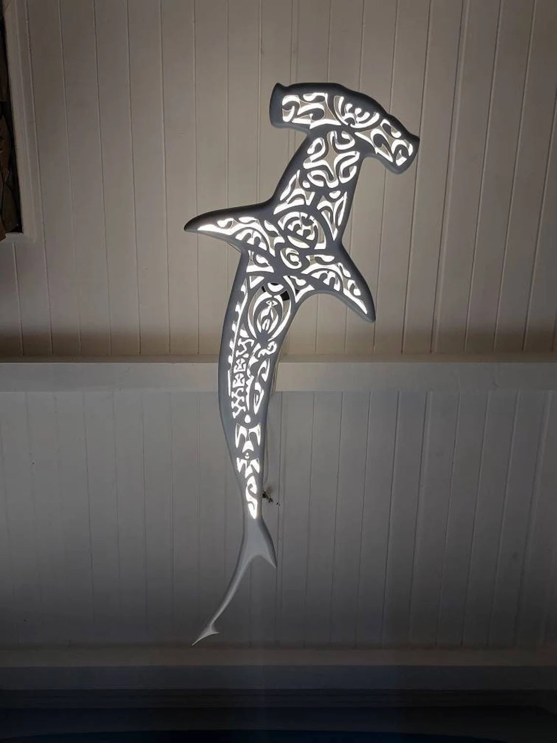 Handcrafted Unique Wooden Shark Chandelier: LED Lamp Shark Hammer