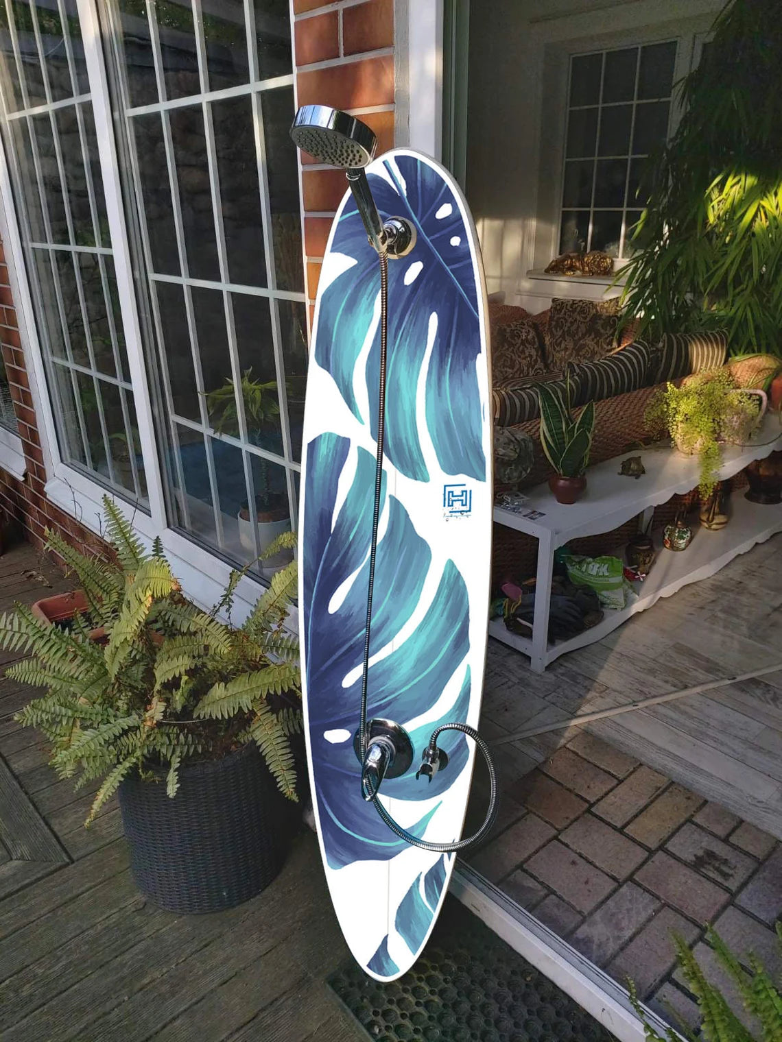 Surfboard Shower Panel - Tropical Monstera