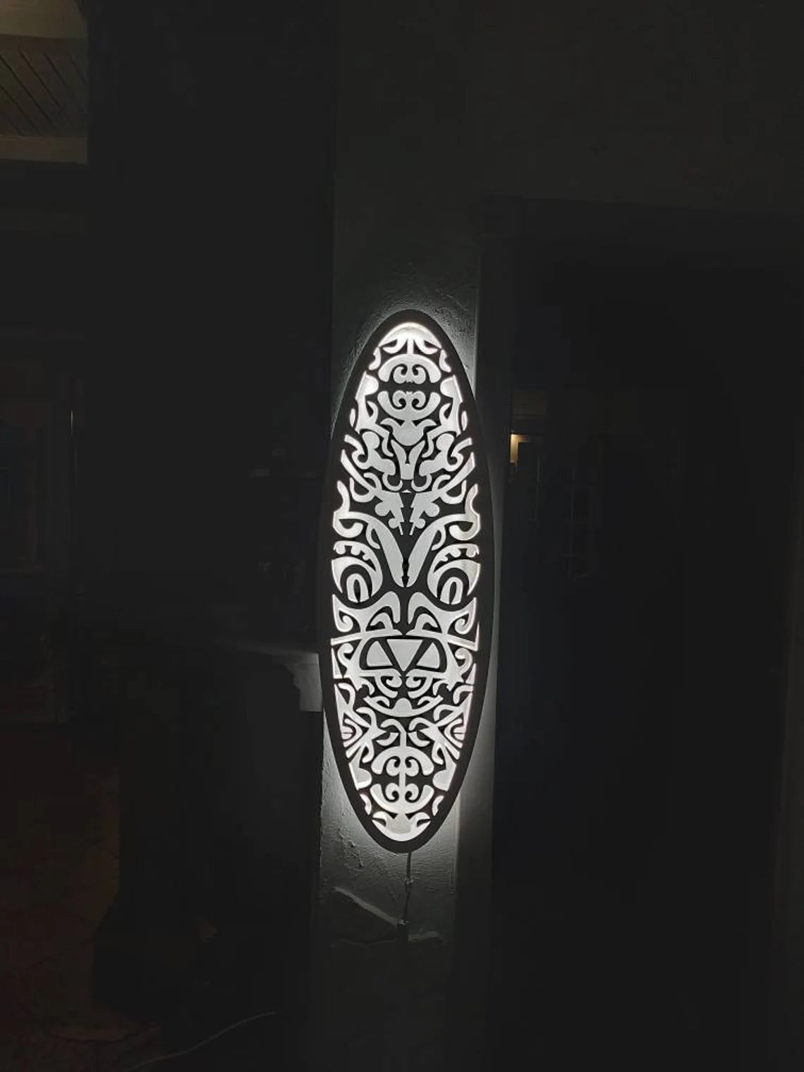 Surfboard LED Ceiling Light with Maori Style Carving