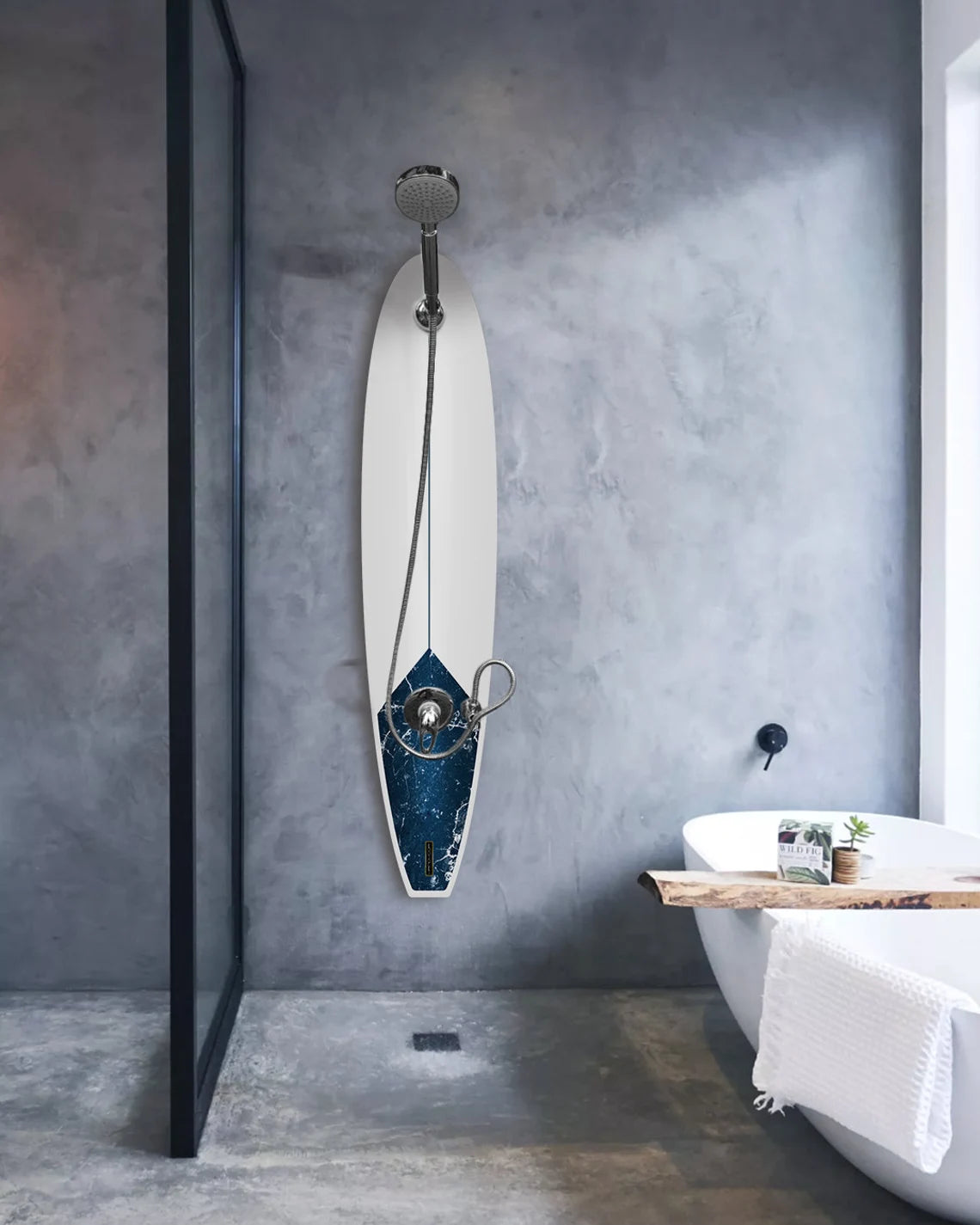 Surfboard Shower Panel - Blue Marble