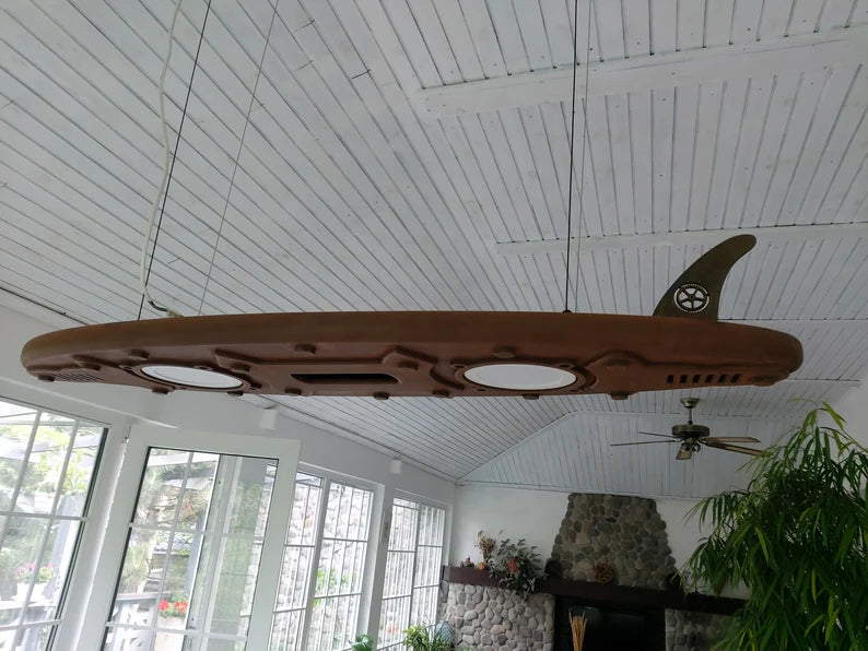 Unique Handmade Surfboard-Shaped Pendant Light, Covered with Iron, Steampunk Style