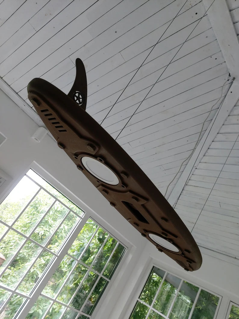 Unique Handmade Surfboard-Shaped Pendant Light, Covered with Iron, Steampunk Style