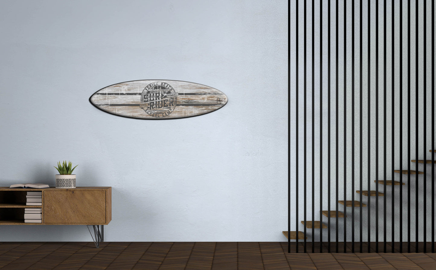 Surfing Board Wall Hanging: Surfboard Wall Sign with Rider Lettering Print for Vibe Decor