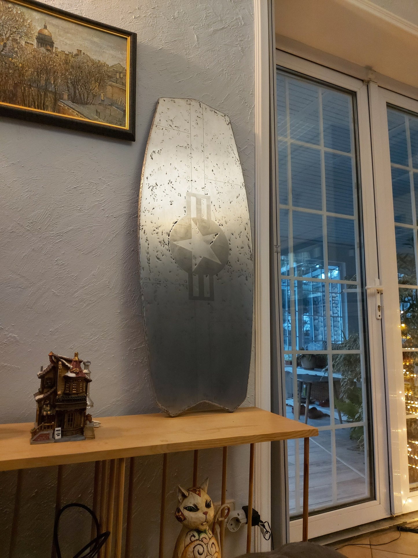Steampunk-Inspired Kiteboard Table with Star and Rivets Pattern