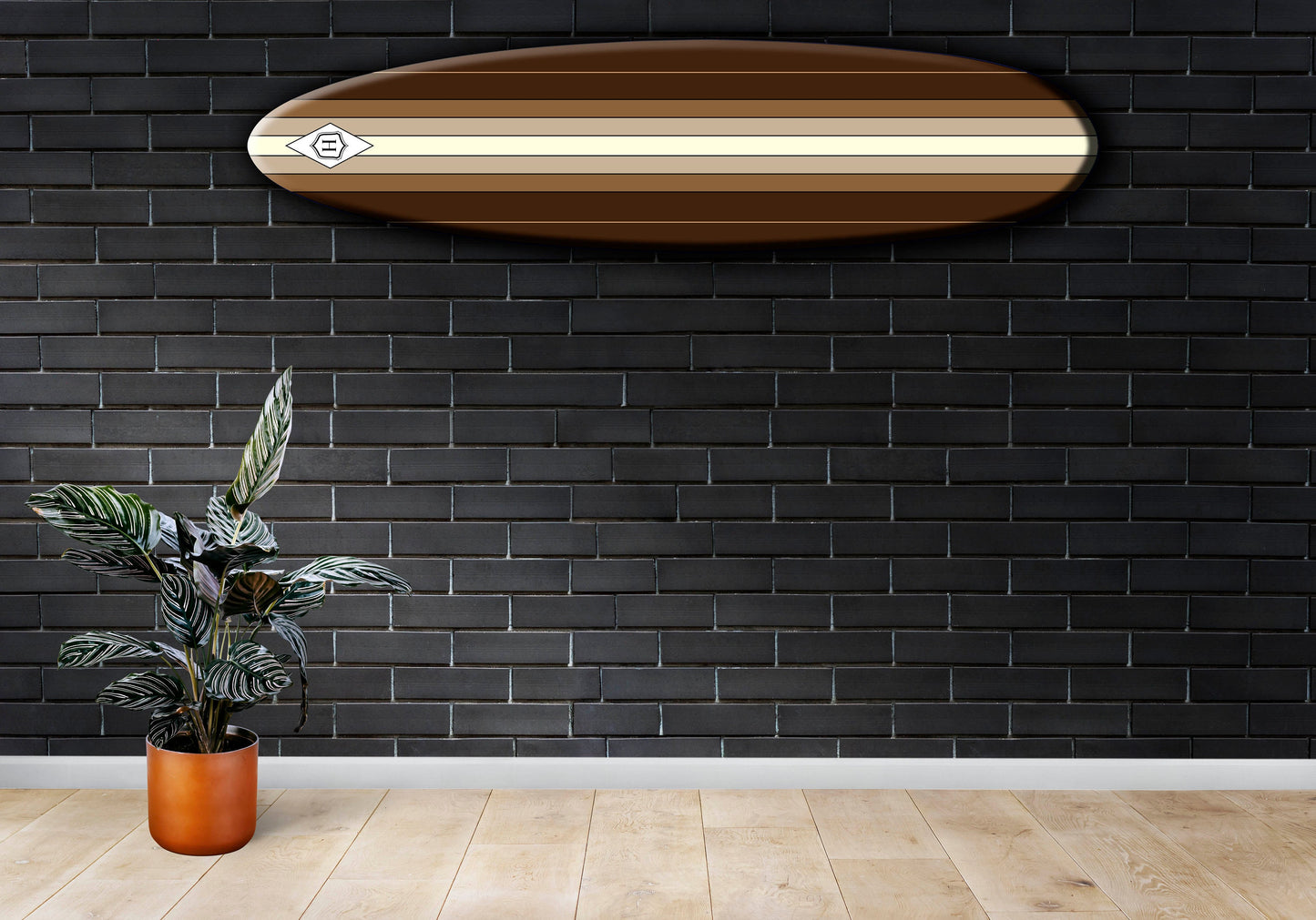 Wooden Surf Wall Sign in Brown, Beige, White Stripes as Surfing Inspired Wall Decor