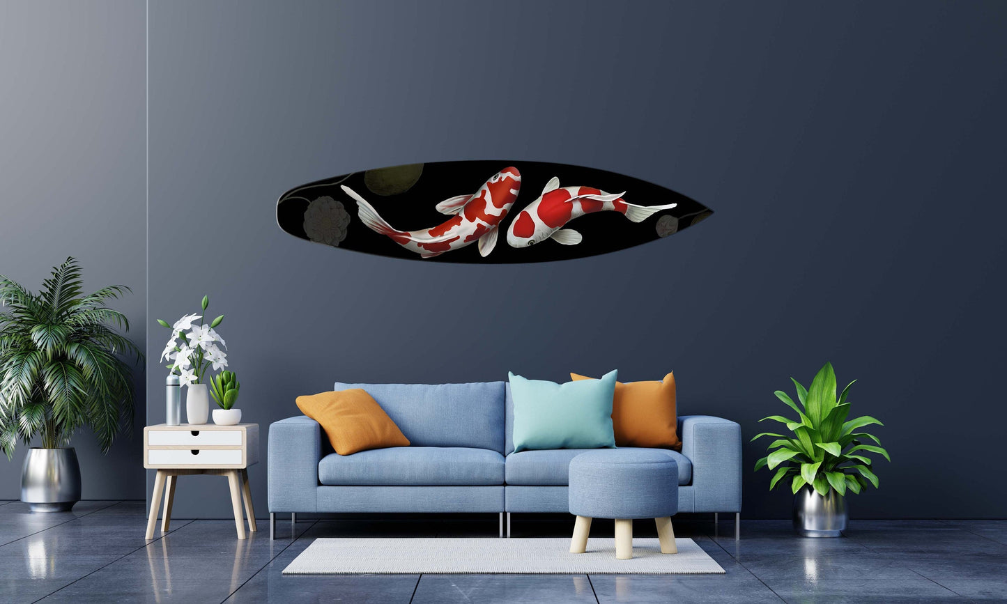 Decorative Surfboard Wall Artwork with Fish Pattern