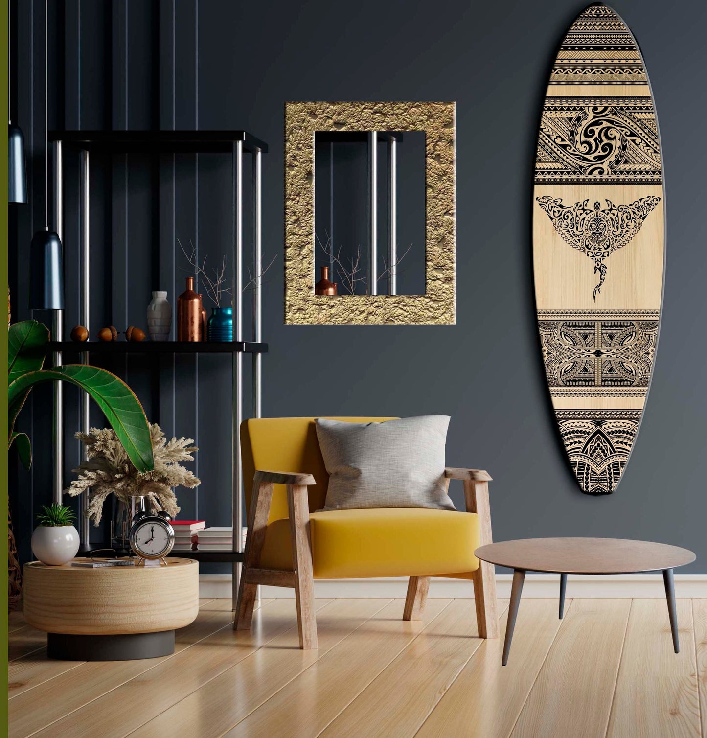 Manta Surfboard Wall Art - Surfers gift, Beach Decor, Maori Decor