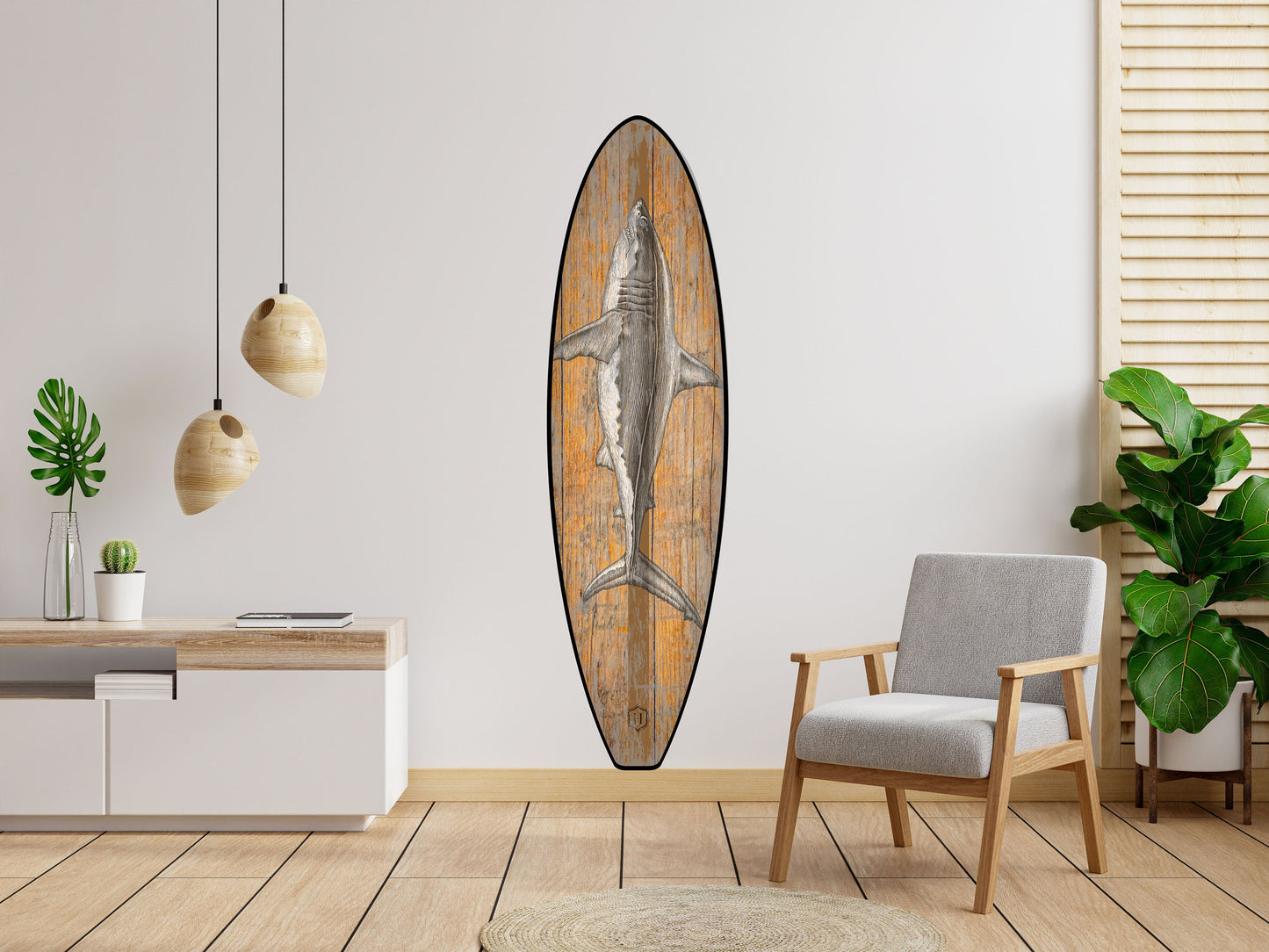 Shark Decor Surfboard Wall Art, Surfers gift, Beach Decor