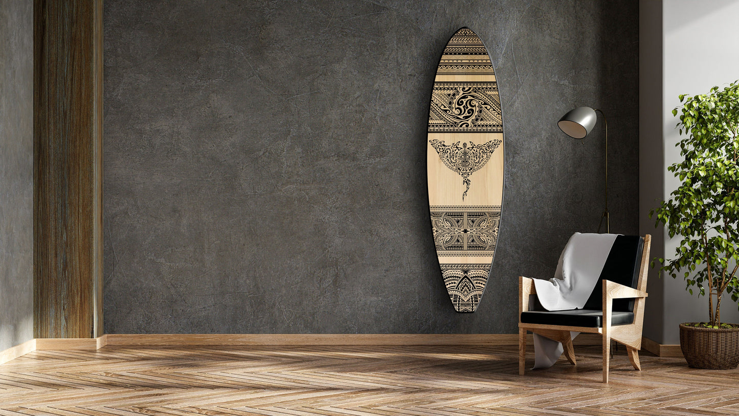 Manta Surfboard Wall Art - Surfers gift, Beach Decor, Maori Decor