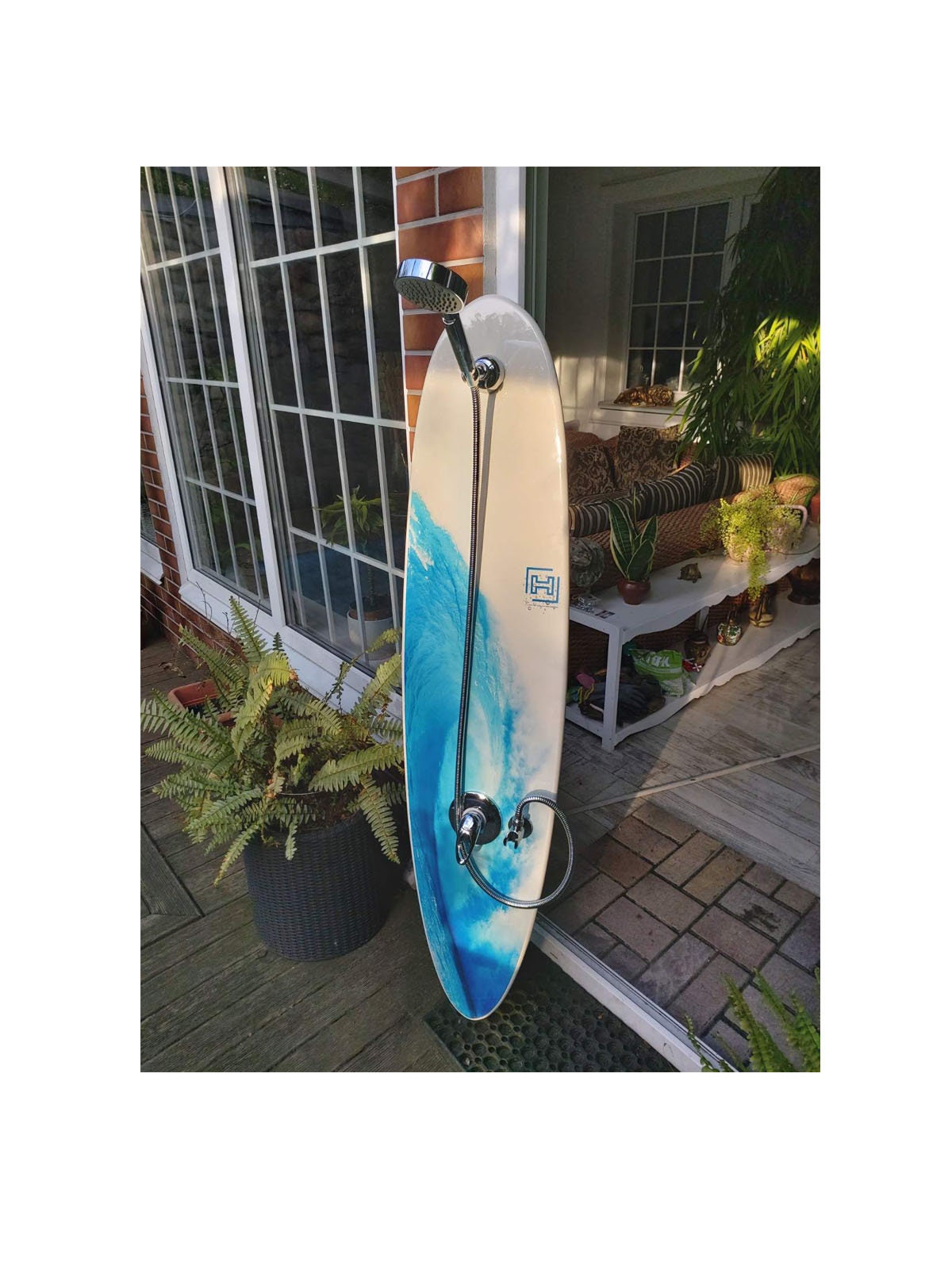 Surfboard Shower Panel - Tropical Waves